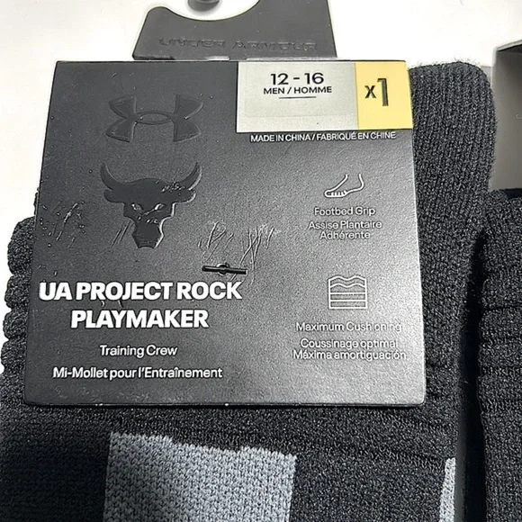 Under Armour Crew Socks UA Playmaker Project Rock 1362703 Black Gray 12-16 NWT - Picture 3 of 5